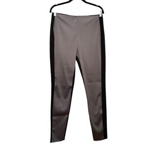 Lysse Leggings Two-tone Black Grey Shimmery Faux Silk Inset Front Panel, Large